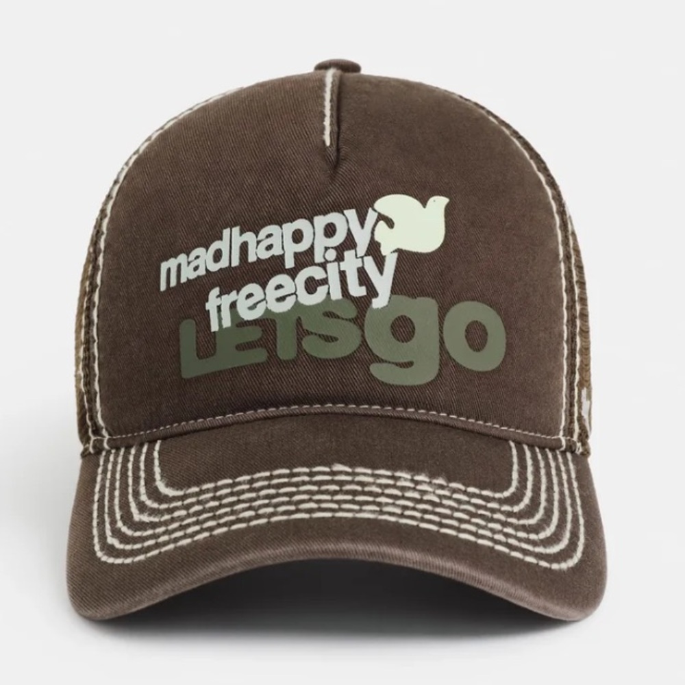 BNWT Madhappy & Free City 2025 Collab Brown Trucker Hat